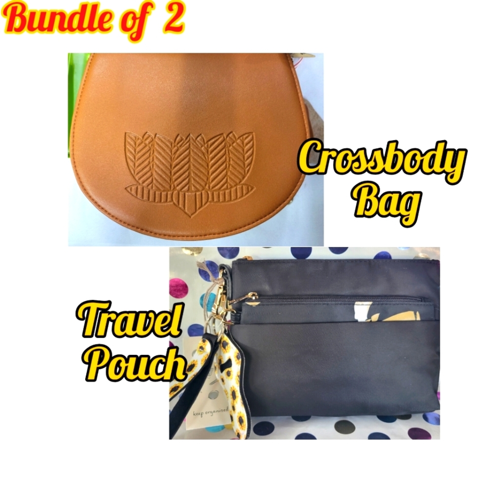 Bundle of 2 - Crossbody Bag and Wristlet Travel Pouch